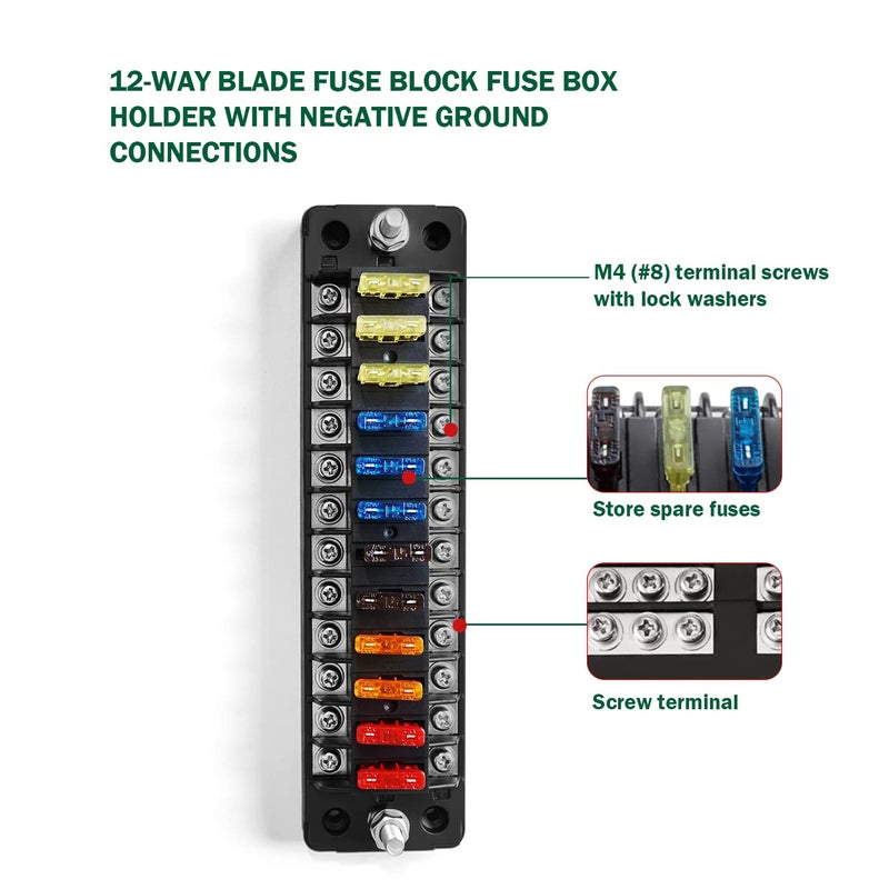 LENKRAD 12 Way Fuse Block Blade Fuse Box NO LED Warning Indicator, 12 Circuits ATC/ATO with Negative Bus, Protection Cover, Bolt Connect Terminals, Sticker Labels for Car Marine RV Truck - Image 5